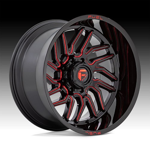 Fuel Hurricane D808 Gloss Black Milled Red Tint Custom Truck Wheels 1